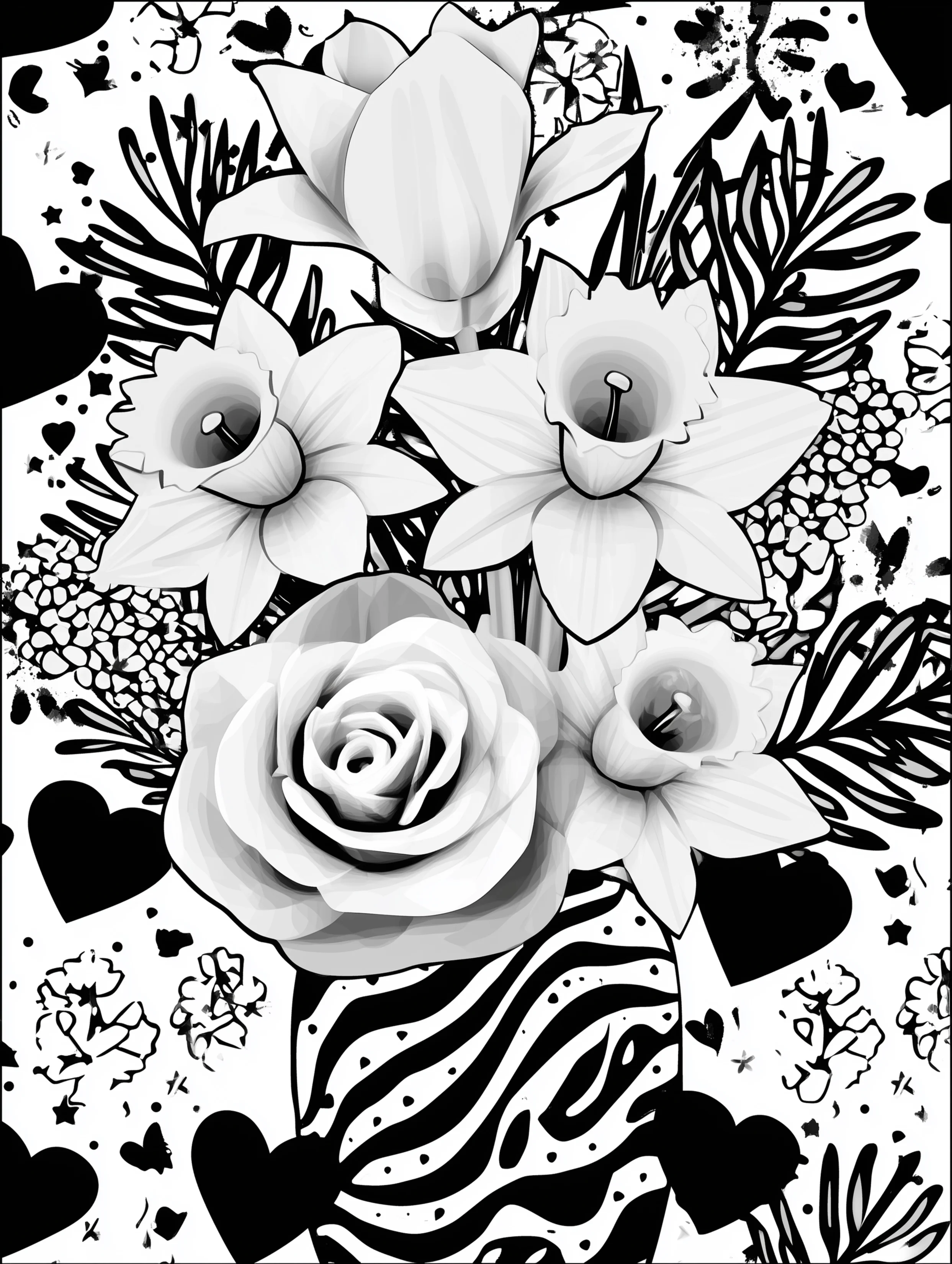 Free printable coloring pages floral featuring a vase of daffodils